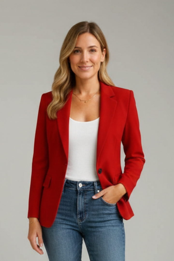 Women's Blazer with Notched Collar – Tailored Single Jacket for Office & Smart Wear