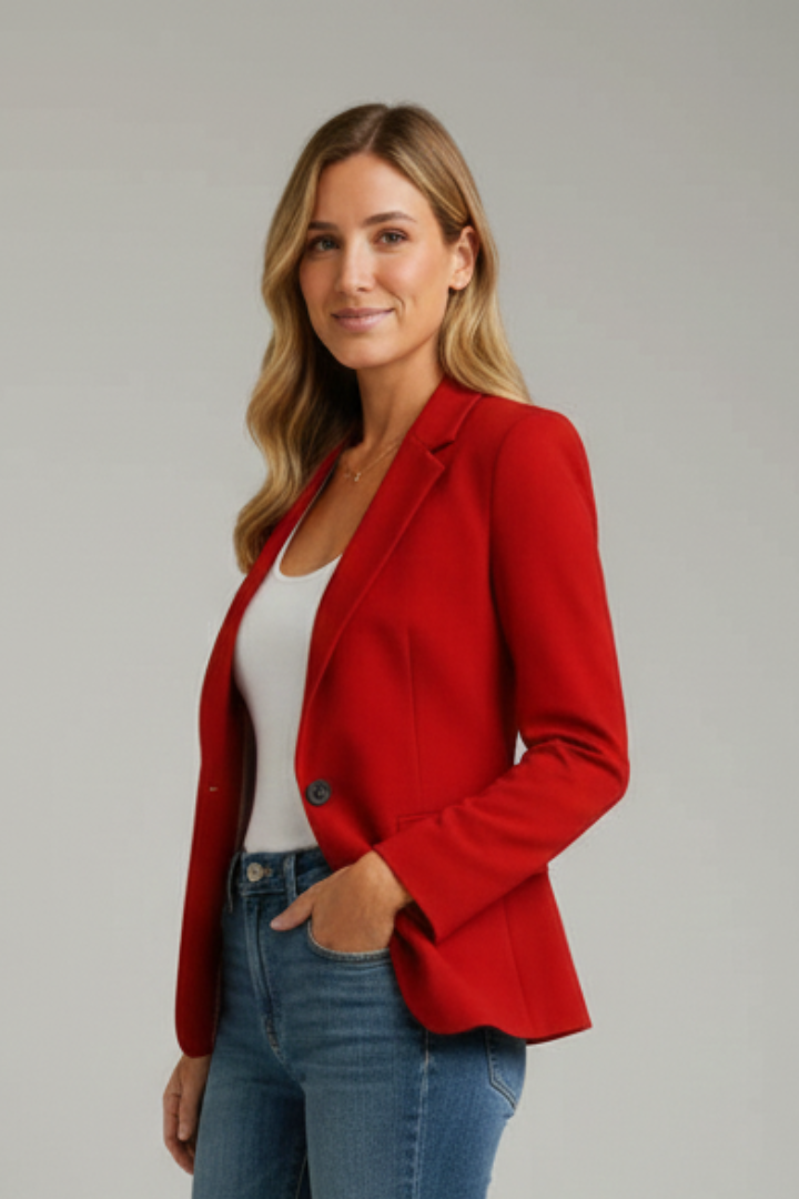 Women's Blazer with Notched Collar – Tailored Single Jacket for Office & Smart Wear