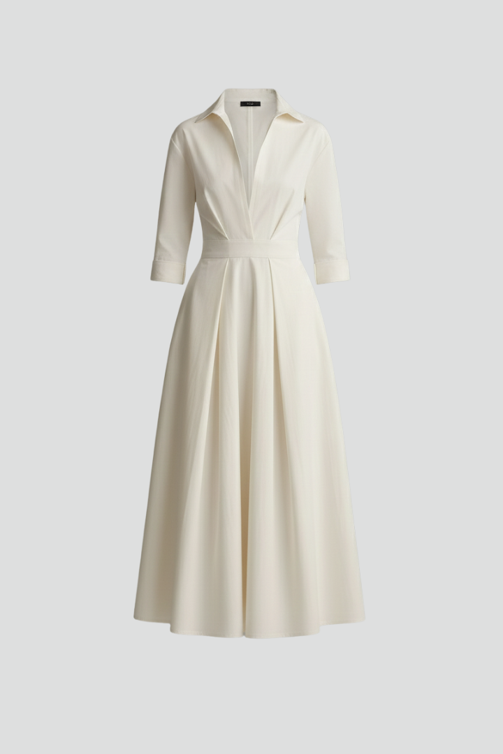 Women's Midi Dress with Defined Waist – Elegant Fitted Day & Occasion Dress