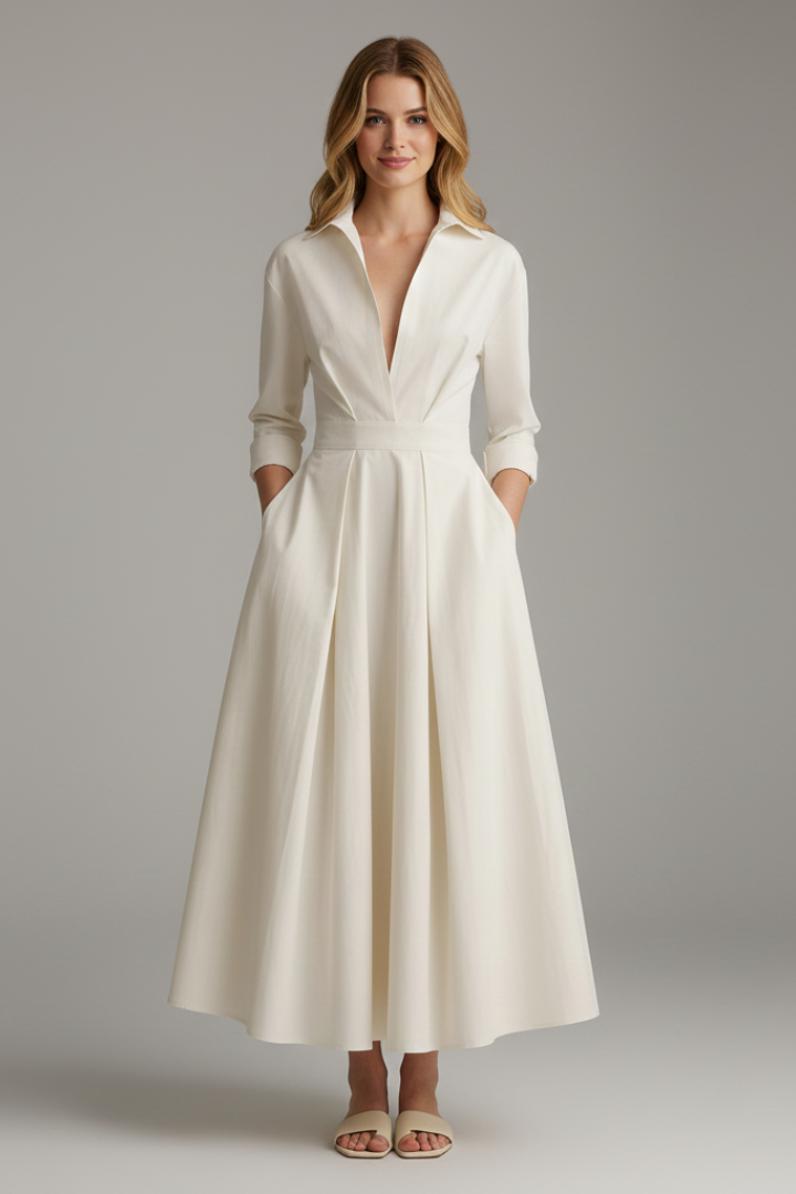 Women's Midi Dress with Defined Waist – Elegant Fitted Day & Occasion Dress