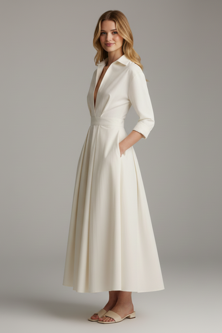 Women's Midi Dress with Defined Waist – Elegant Fitted Day & Occasion Dress
