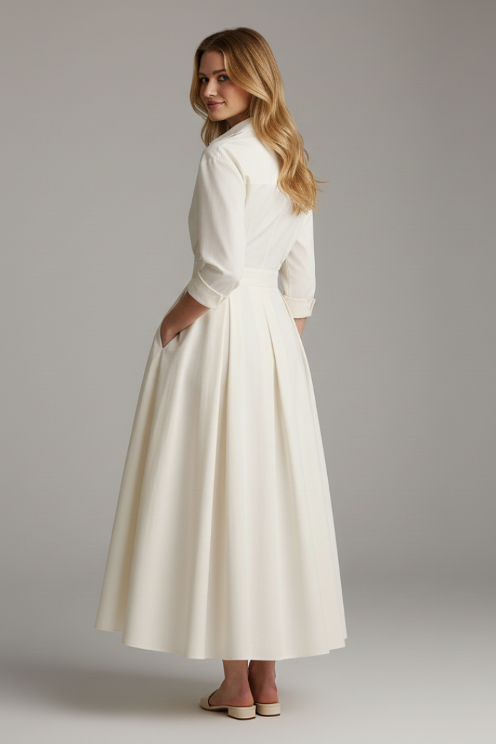 Women's Midi Dress with Defined Waist – Elegant Fitted Day & Occasion Dress
