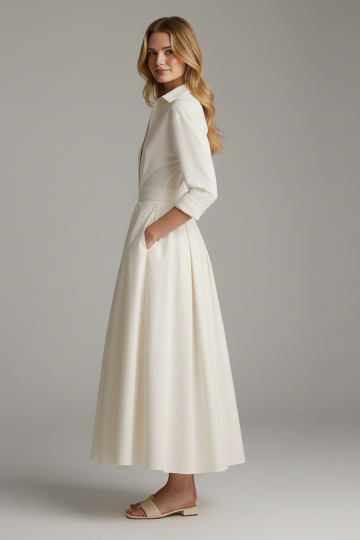 Women's Midi Dress with Defined Waist – Elegant Fitted Day & Occasion Dress