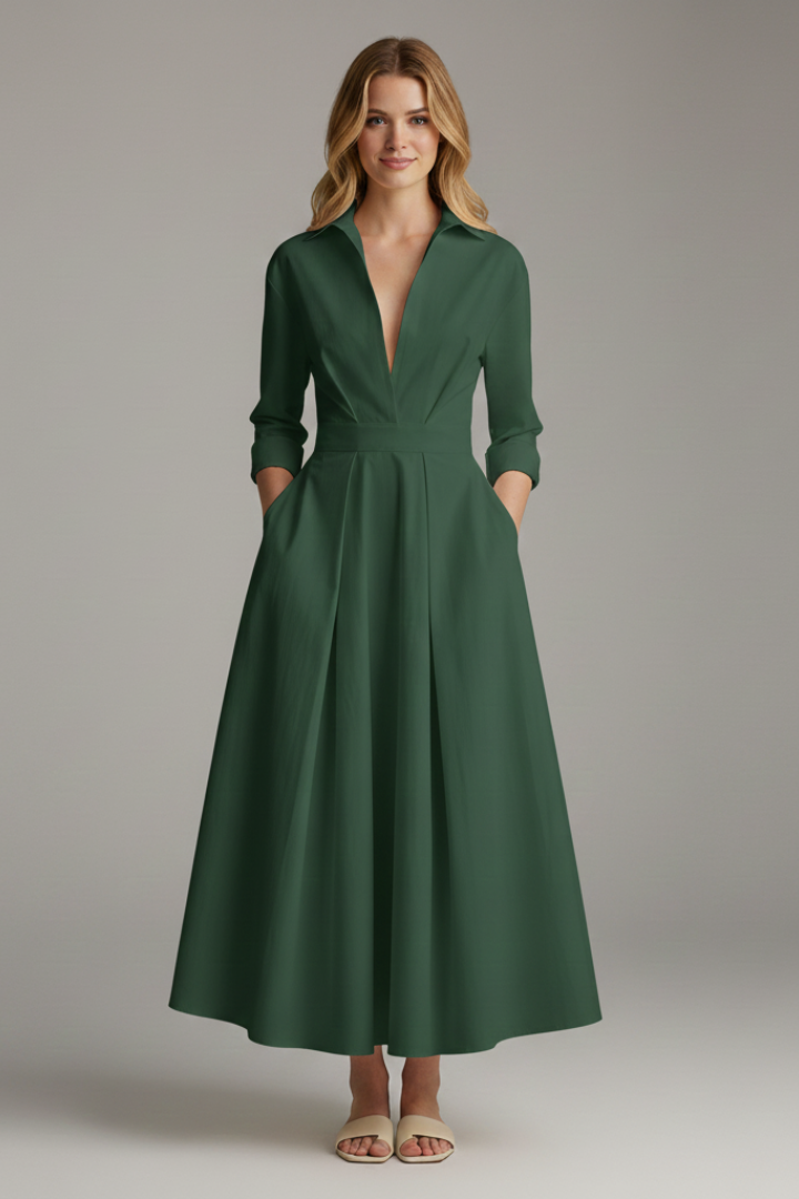 Women's Midi Dress with Defined Waist – Elegant Fitted Day & Occasion Dress
