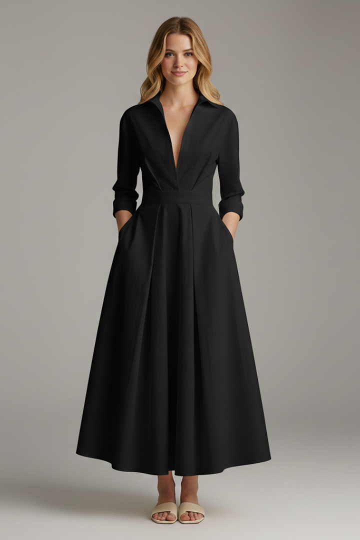 Women's Midi Dress with Defined Waist – Elegant Fitted Day & Occasion Dress