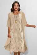Women's Round-Neck Midi Dress with Short Sleeves – Elegant Day & Occasion Dress