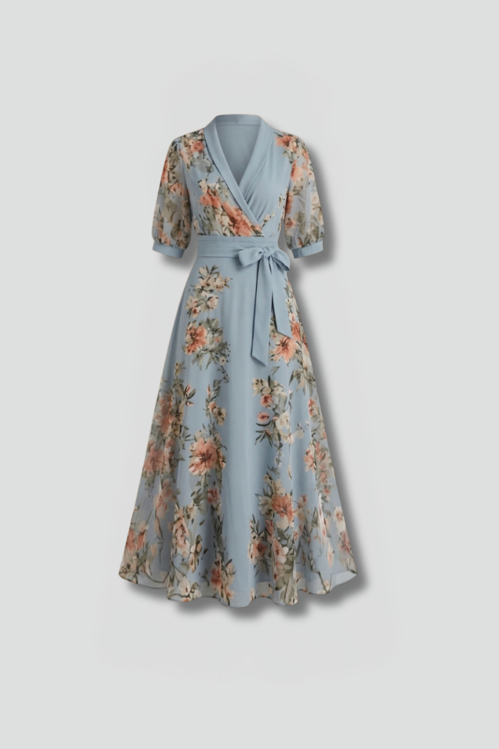 Women's Floral V-Neck Midi Dress – Elegant Summer Occasion Dress