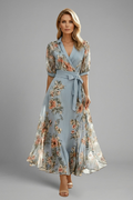 Women's Floral V-Neck Midi Dress – Elegant Summer Occasion Dress
