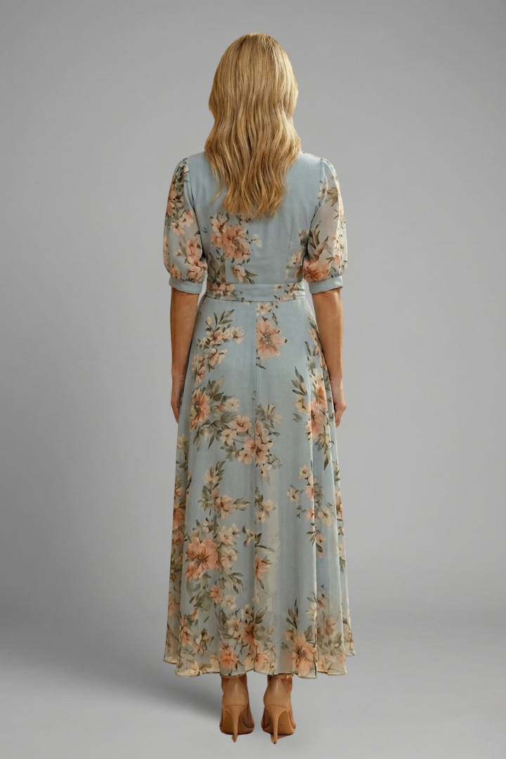 Women's Floral V-Neck Midi Dress – Elegant Summer Occasion Dress