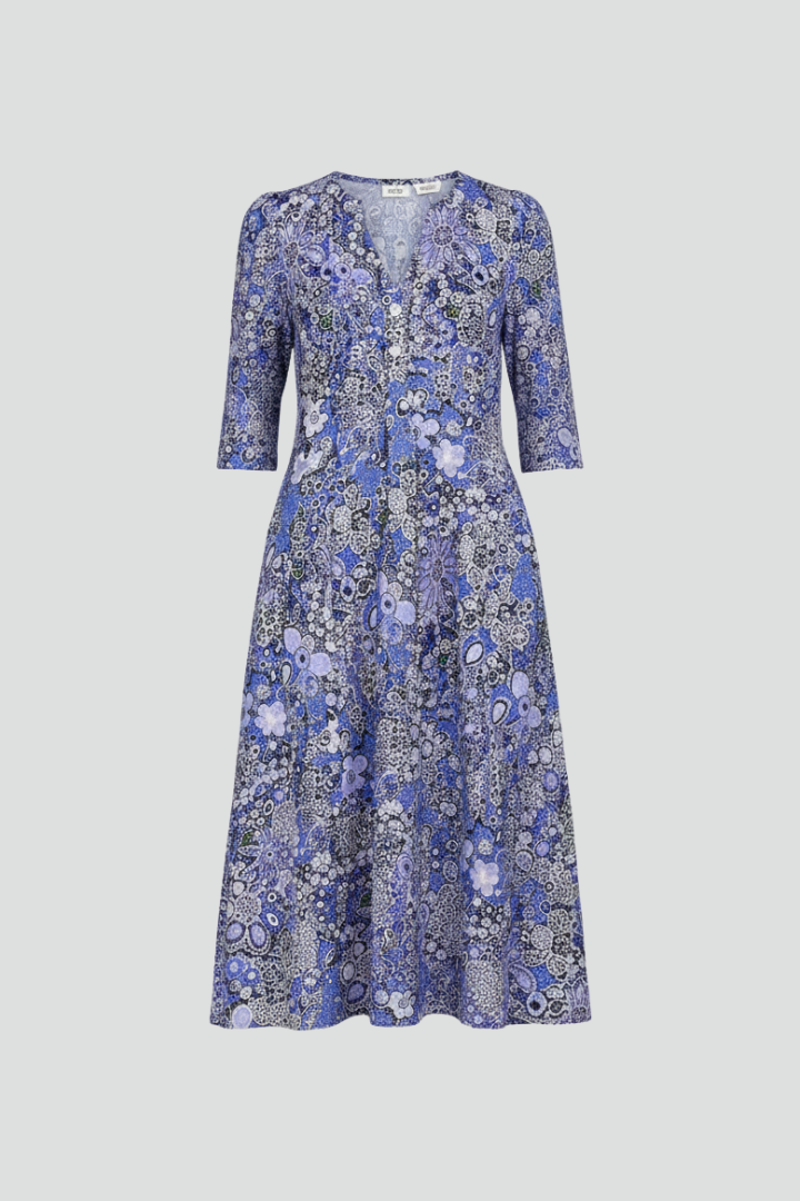 Women's V-Neck Midi Dress with Three-Quarter Sleeves – Elegant Occasion Dress