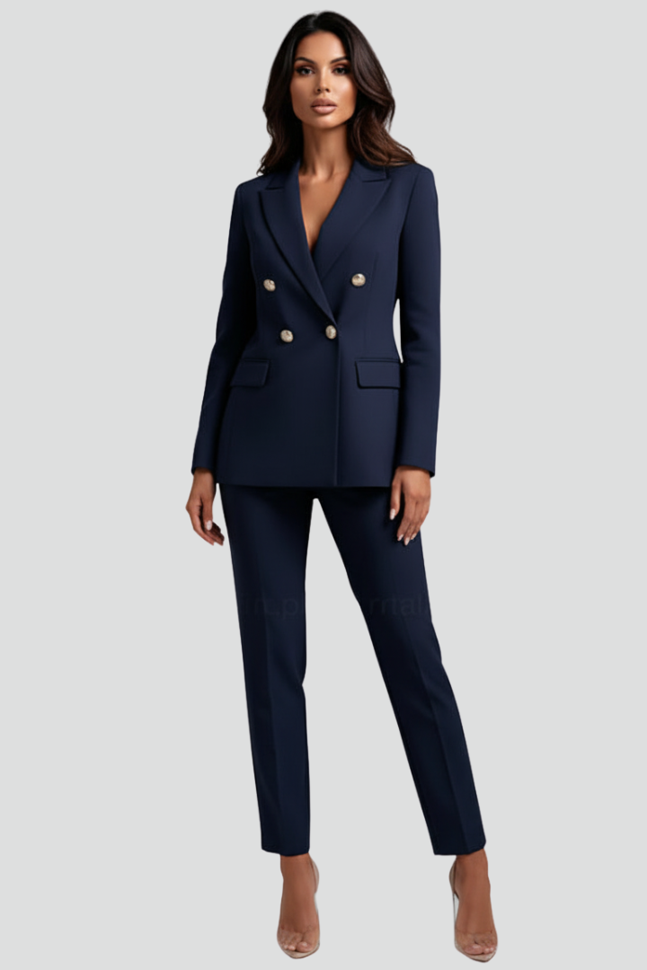 Women's Two-Piece Suit Set – Tailored Blazer & Straight-Leg Trousers for Office & Workwear