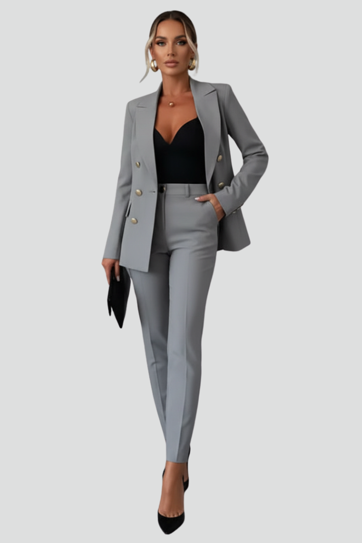 Women's Two-Piece Suit Set – Tailored Blazer & Straight-Leg Trousers for Office & Workwear