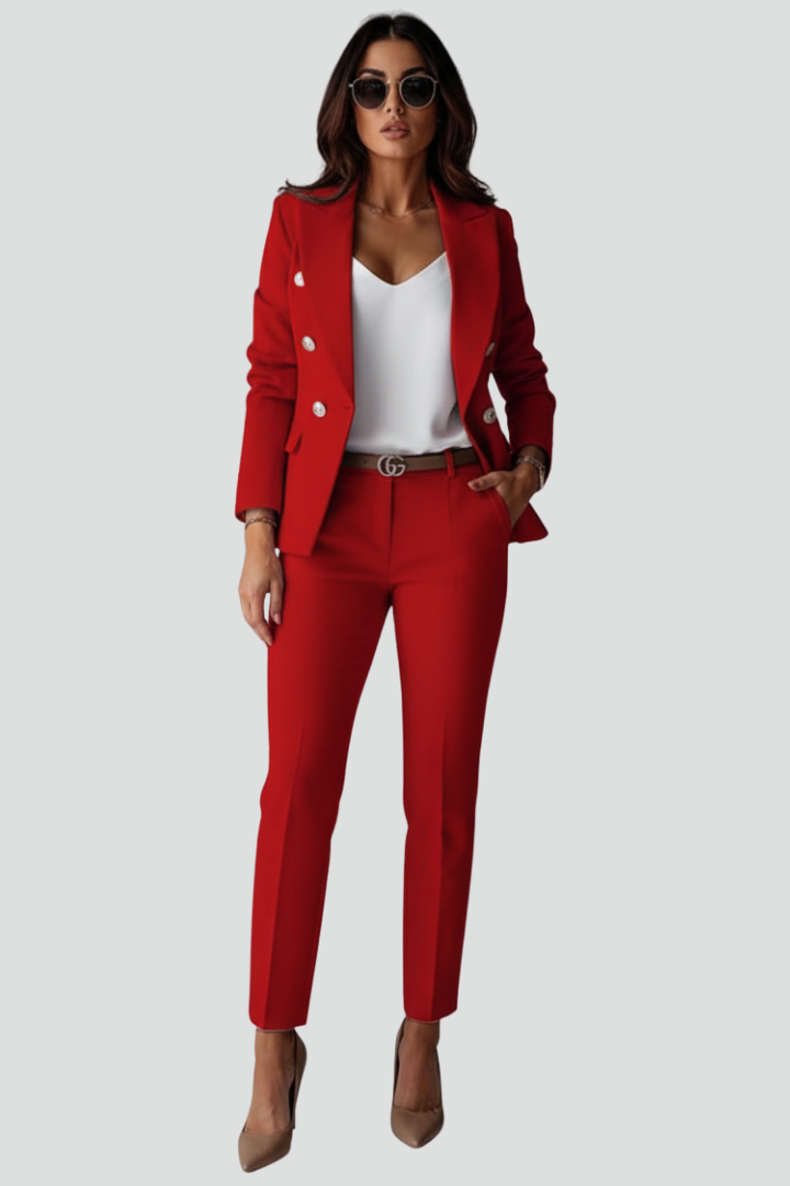 Women's Two-Piece Suit Set – Tailored Blazer & Straight-Leg Trousers for Office & Workwear