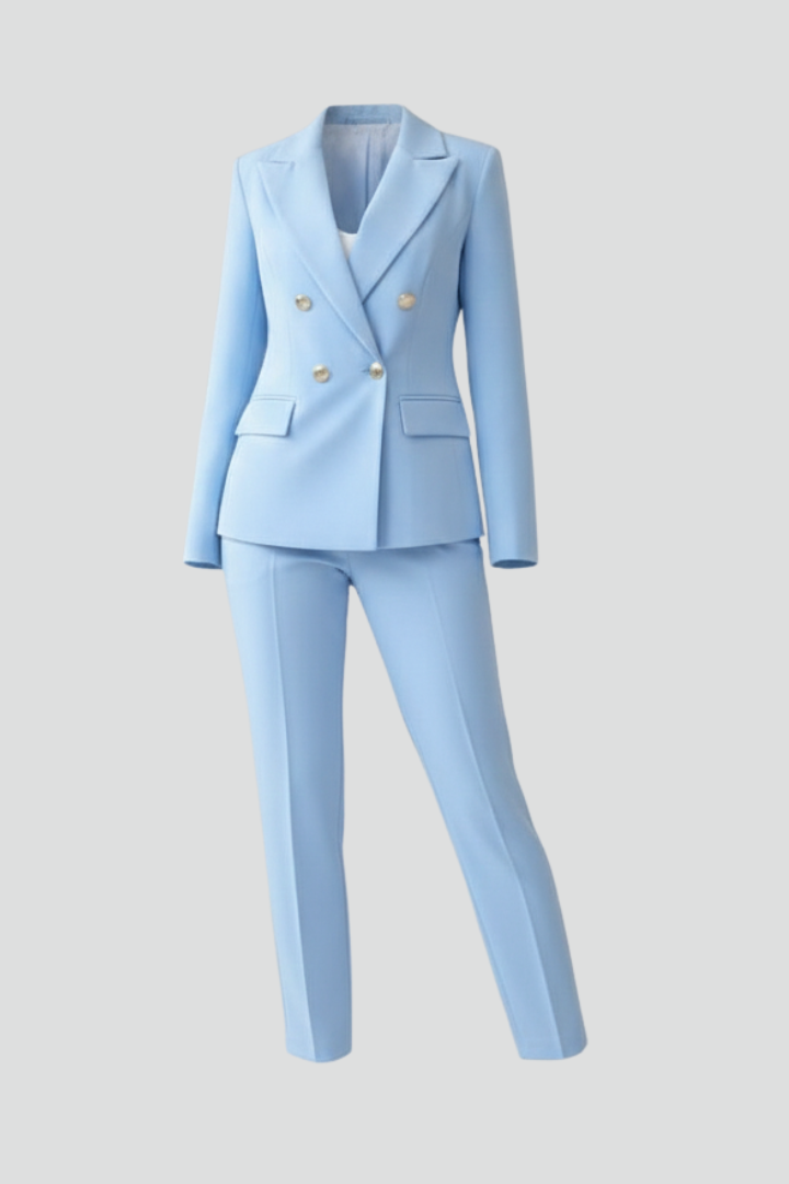 Women's Suit Set – Buttoned Tailored Jacket & Straight-Leg Trousers for Office