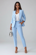 Women's Suit Set – Buttoned Tailored Jacket & Straight-Leg Trousers for Office