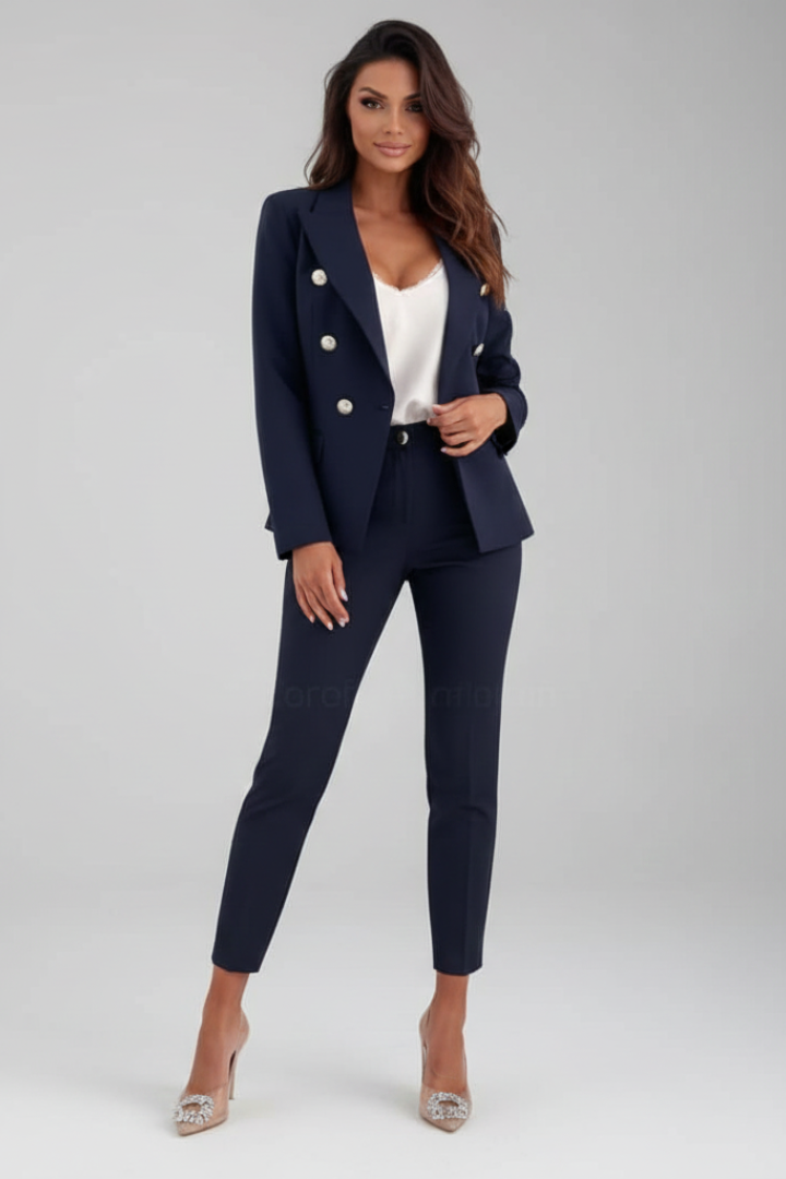 Women's Suit Set – Buttoned Tailored Jacket & Straight-Leg Trousers for Office