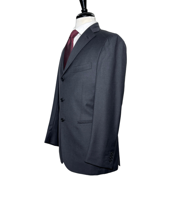 Men's Charcoal Textured Notch Lapel Classic Fit 3-Button Wool Suit – view 4