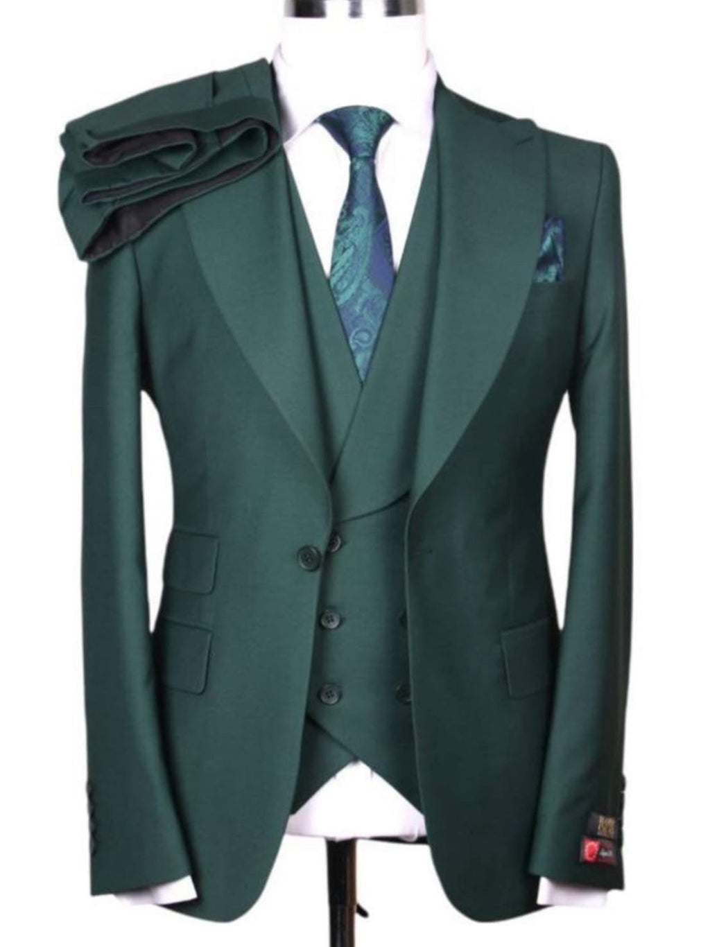 Men's Solid Hunter Green Wool 1-Button 3-Piece Regular Fit Suit – view 2