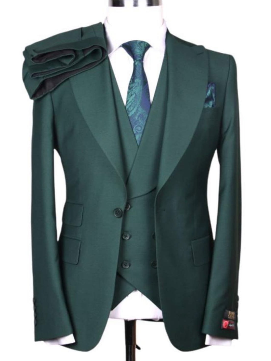 Men's Solid Hunter Green Wool 1-Button 3-Piece Regular Fit Suit – view 2