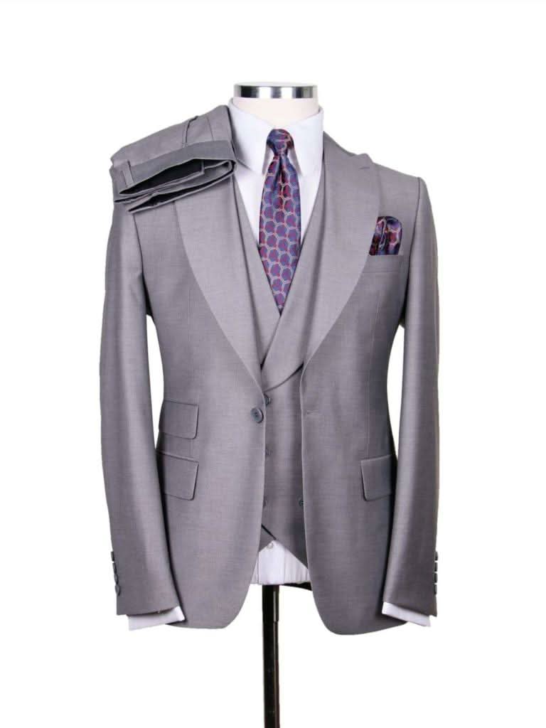 Men's Solid Light Gray Wool 1-Button 3-Piece Regular Fit Suit