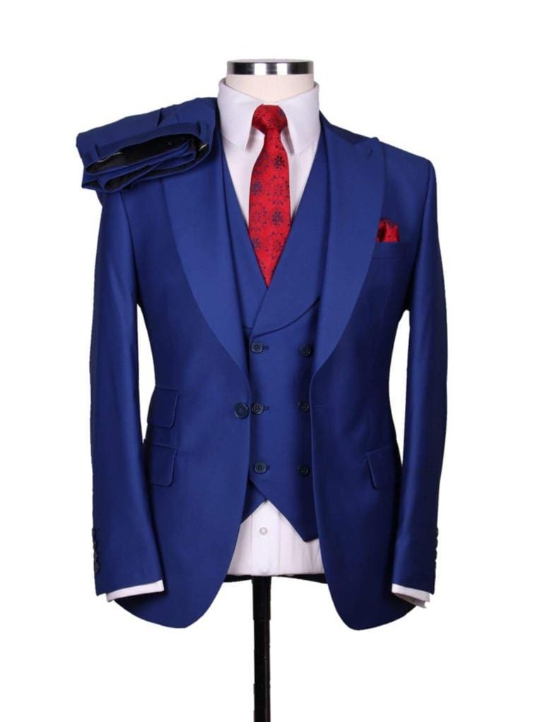 Men's Solid Sapphire Blue Wool 1-Button 3-Piece Regular Fit Suit – view 2