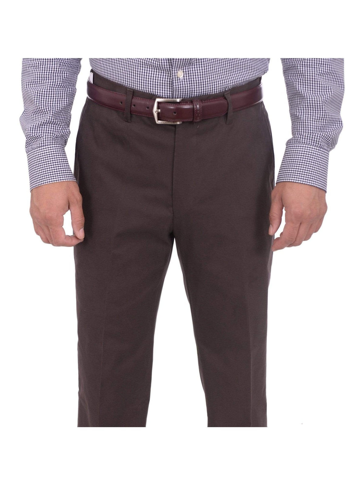 Men's Slim Fit Solid Brown Stretch Cotton Casual Pants