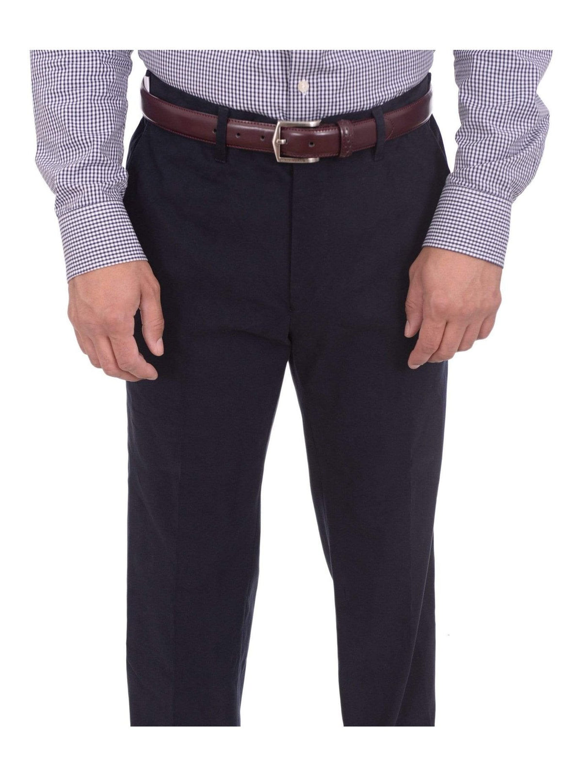 Men's Slim Fit Solid Navy Flat Front Khakis Casual Pants