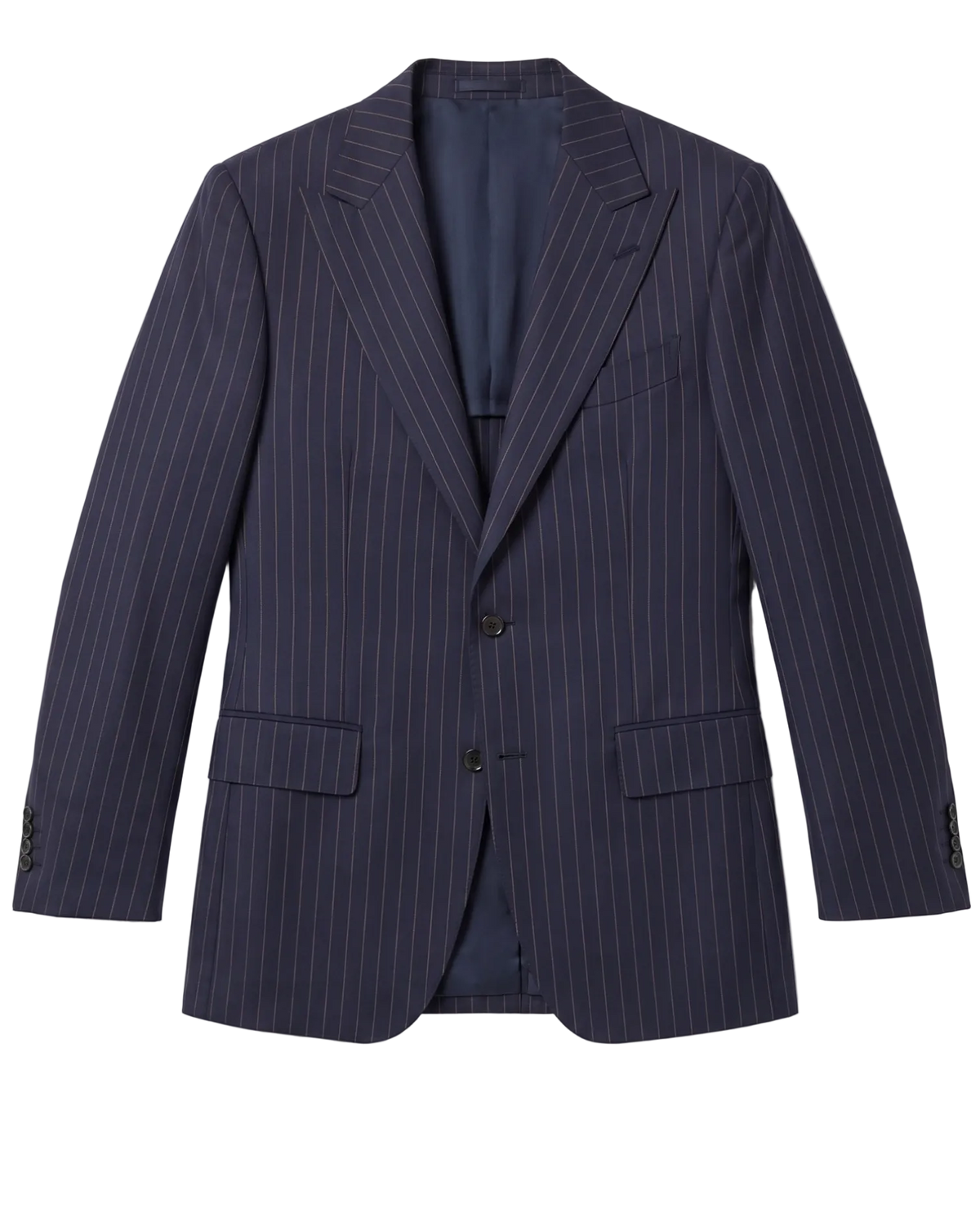 Men's Navy & Orange Pinstripe Slim Fit 2-Button Wool Suit – view 2
