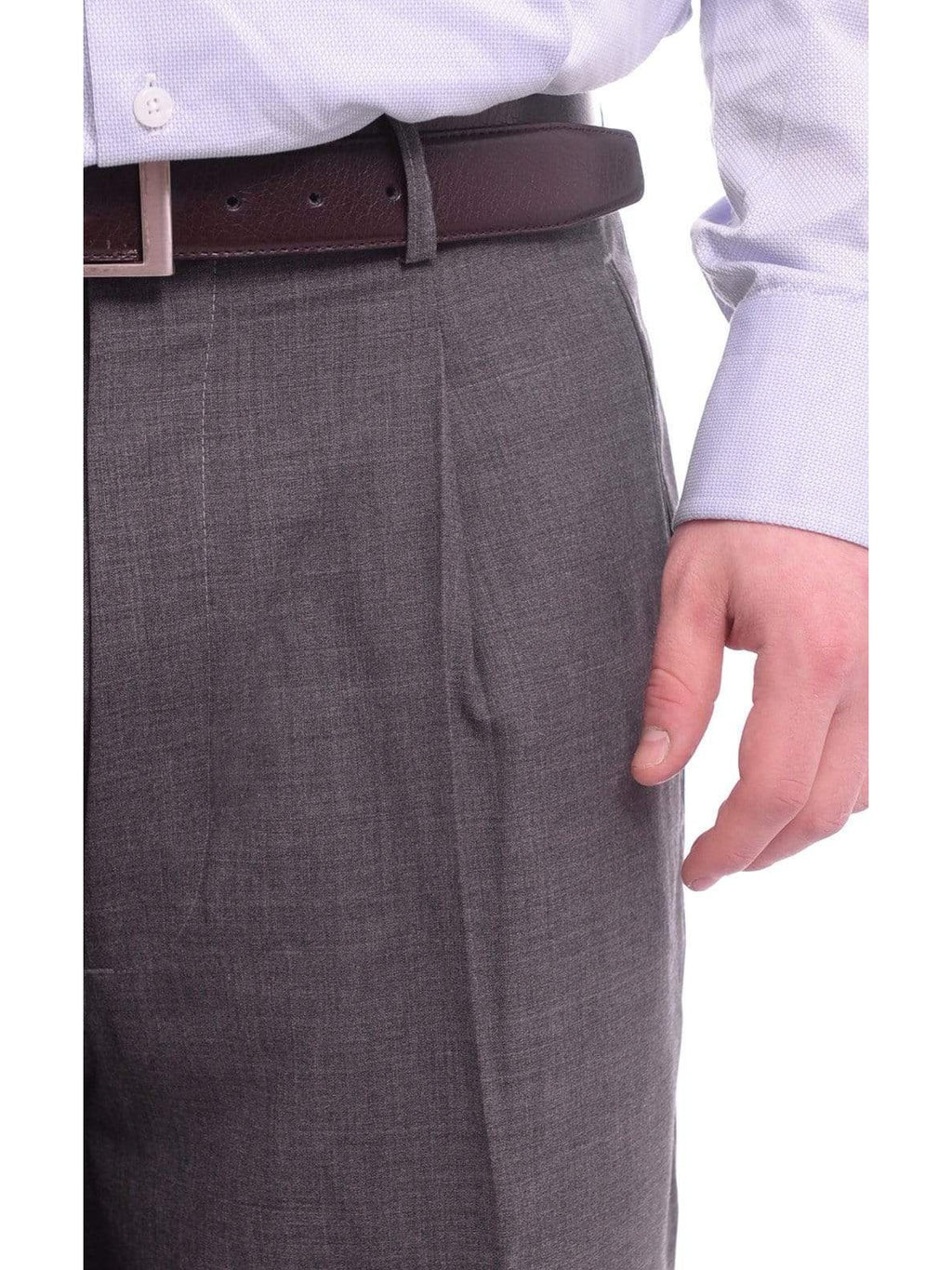 Men's Classic Fit Gray Heather Pleated Wide Leg Wool Dress Pants – view 2
