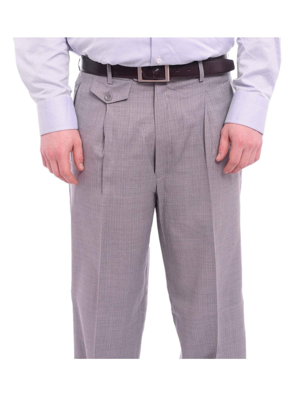 Men's Classic Fit Gray Pinstripe Pleated Wide Leg Wool Dress Pants – view 2