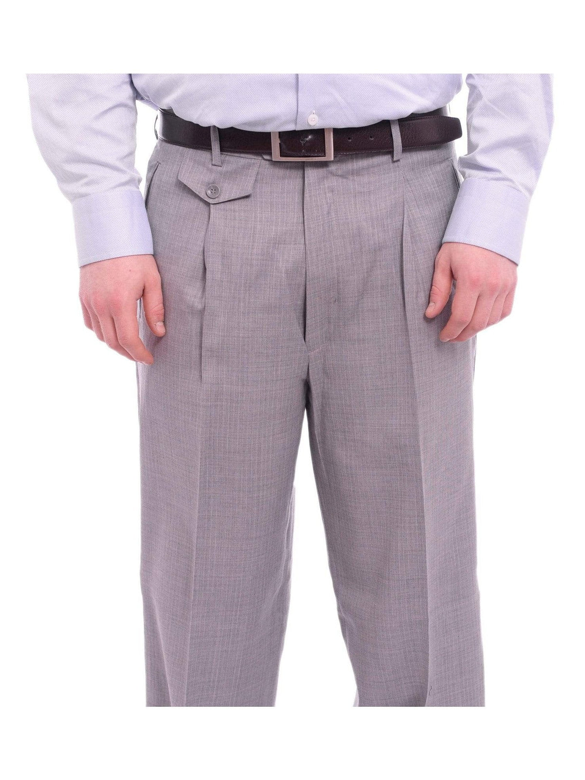 Men's Classic Fit Gray Pinstripe Pleated Wide Leg Wool Dress Pants – view 2