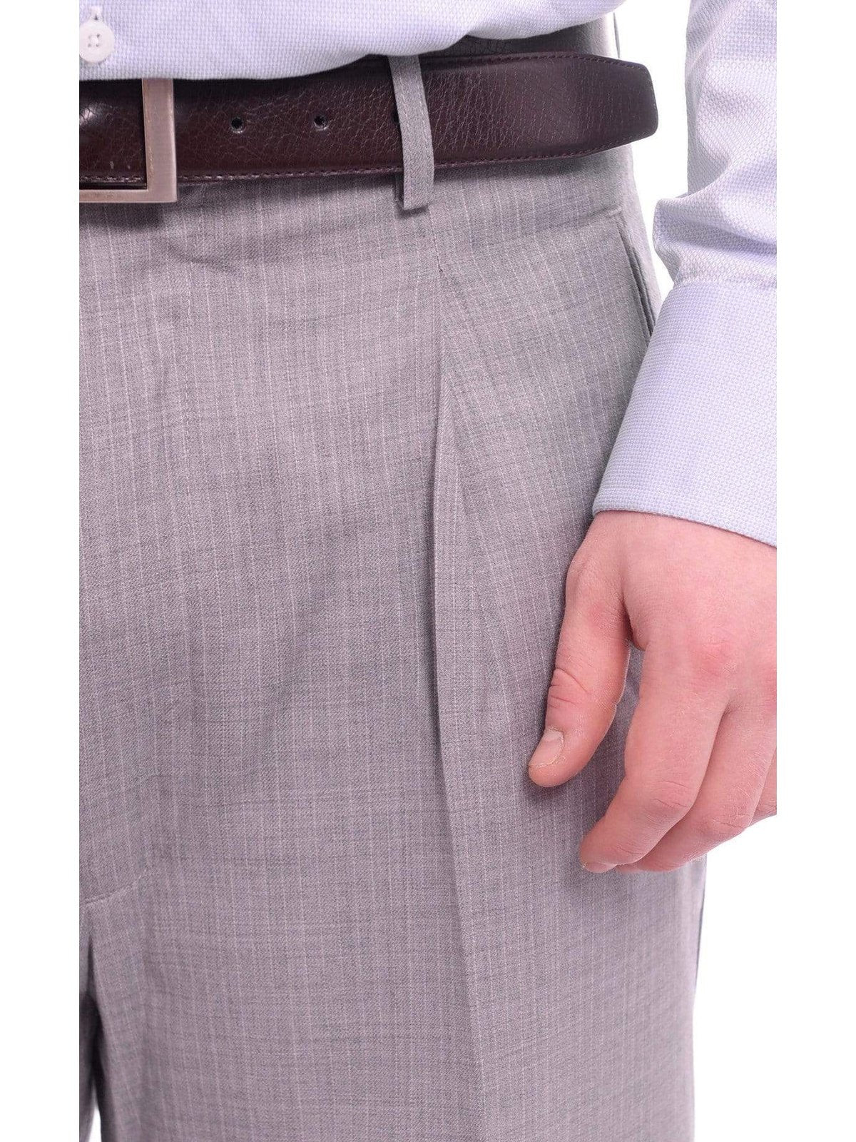 Men's Classic Fit Gray Pinstripe Pleated Wide Leg Wool Dress Pants – view 3