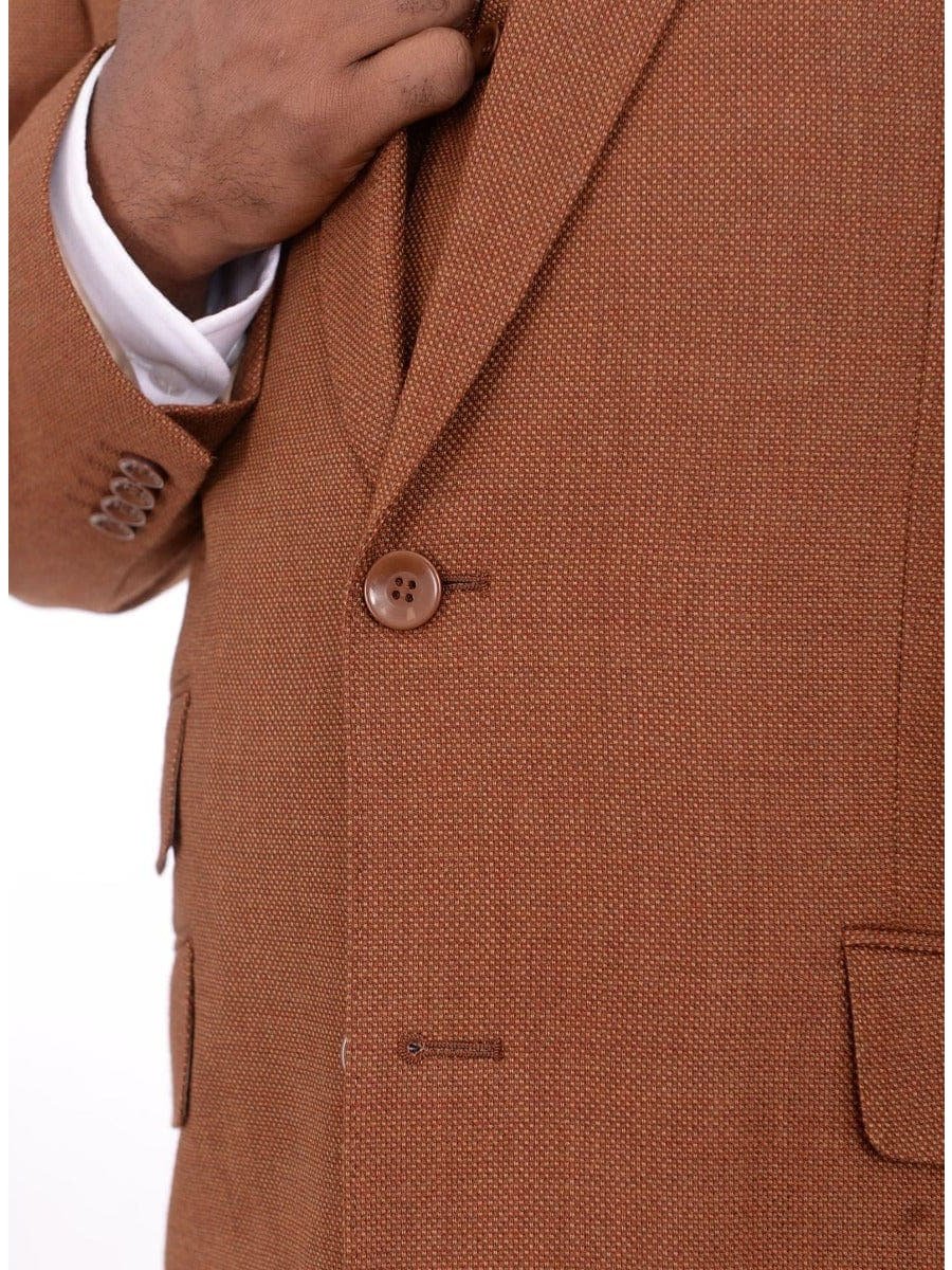 Men's Classic Fit Rust Brown Check 3-Piece Wool Suit Peak Lapels – view 2