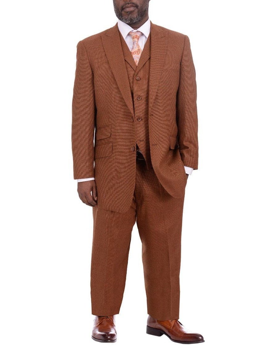 Men's Classic Fit Rust Brown Check 3-Piece Wool Suit Peak Lapels