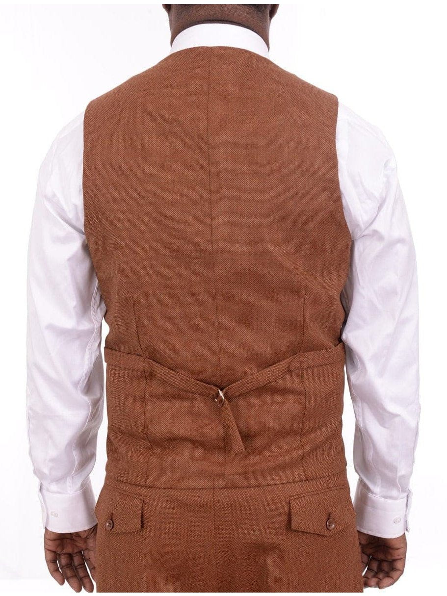 Men's Classic Fit Rust Brown Check 3-Piece Wool Suit Peak Lapels – view 6