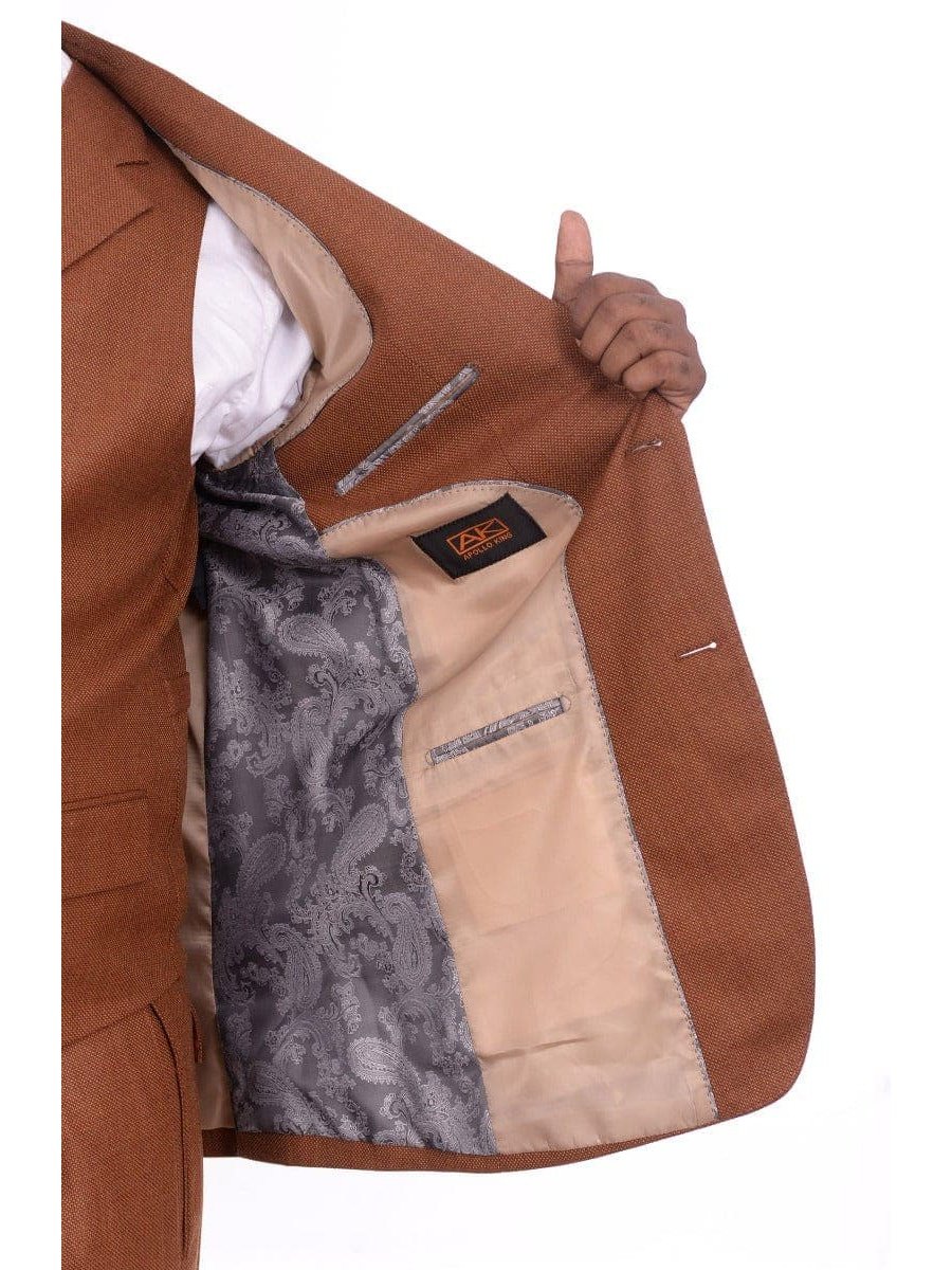 Men's Classic Fit Rust Brown Check 3-Piece Wool Suit Peak Lapels – view 3