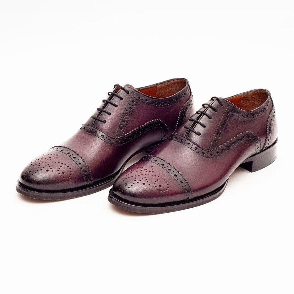 Men's Burgundy Oxford Lace Up Leather Dress Shoes