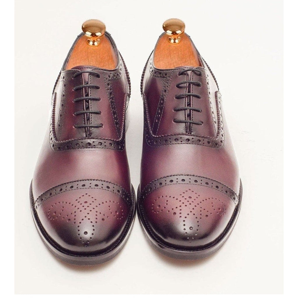 Men's Burgundy Oxford Lace Up Leather Dress Shoes – view 5