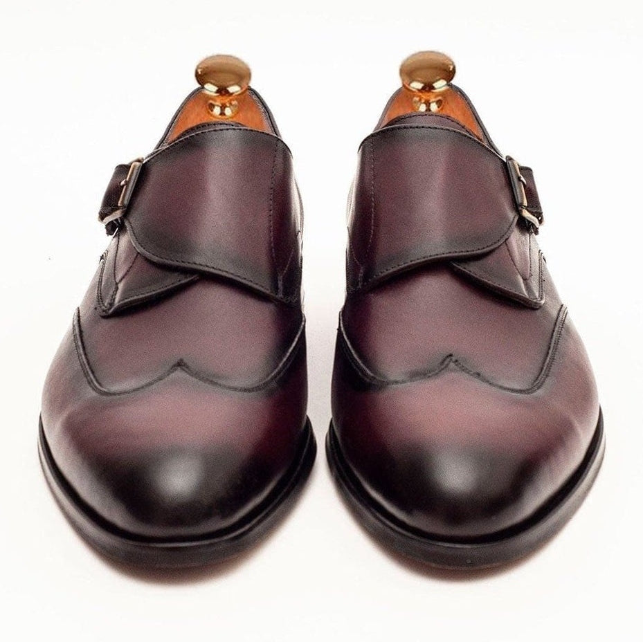 Men's Burgundy Single Monk Strap Leather Dress Shoes – view 5