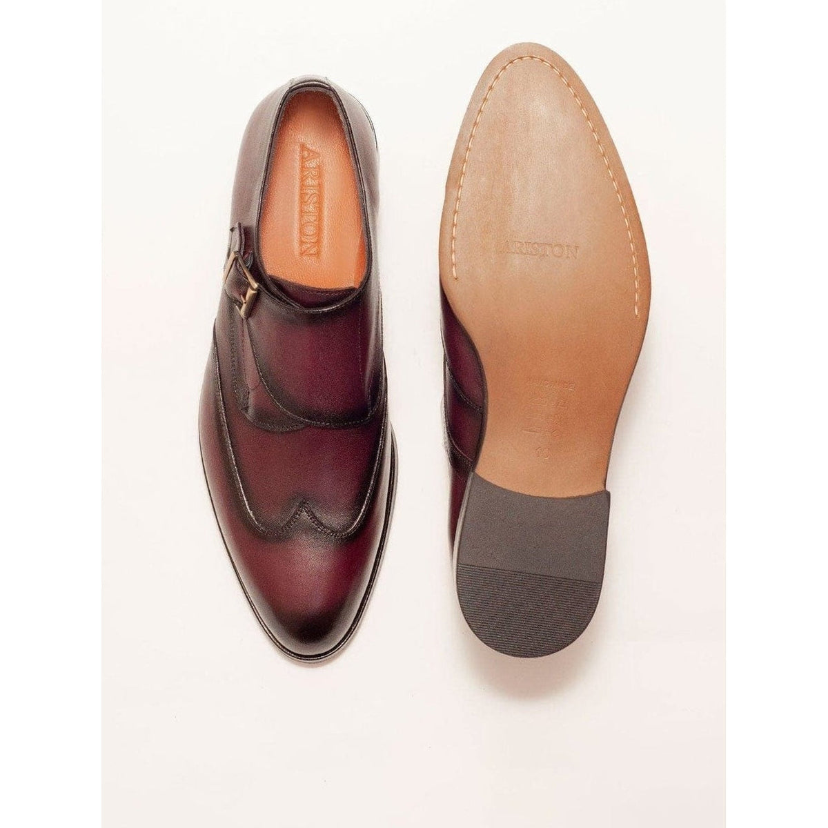 Men's Burgundy Single Monk Strap Leather Dress Shoes – view 4