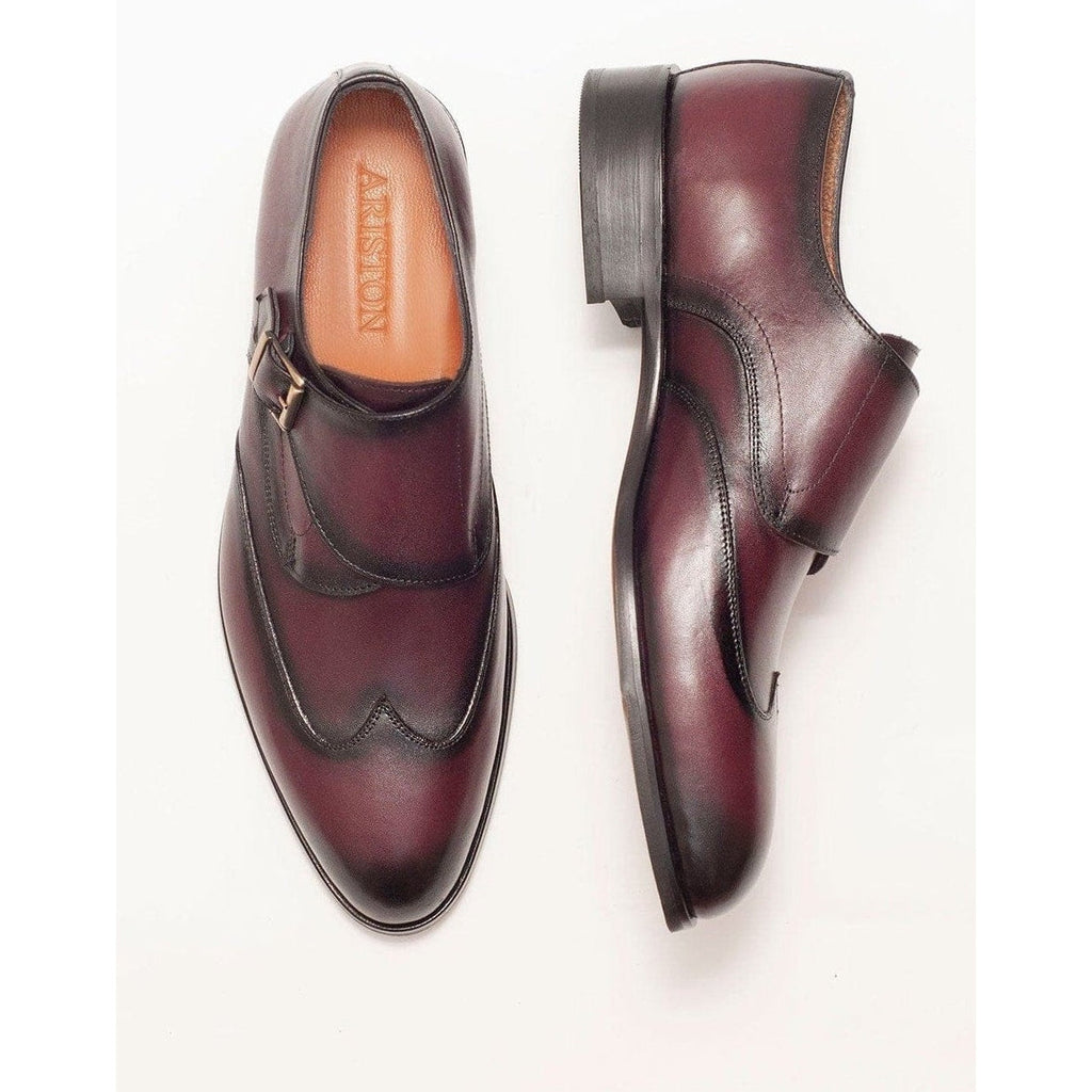 Men's Burgundy Single Monk Strap Leather Dress Shoes – view 3