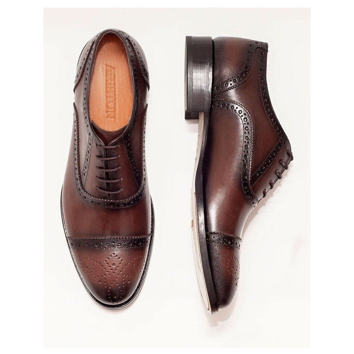 Men's Chestnut Brown Oxford Lace Up Leather Dress Shoes – view 3