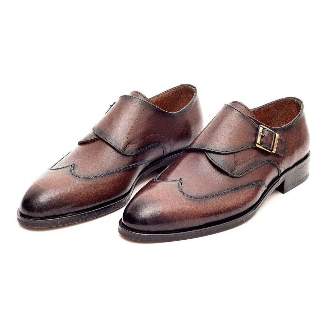 Men's Chestnut Brown Single Monk Strap Leather Dress Shoes