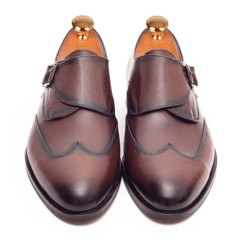Men's Chestnut Brown Single Monk Strap Leather Dress Shoes – view 5