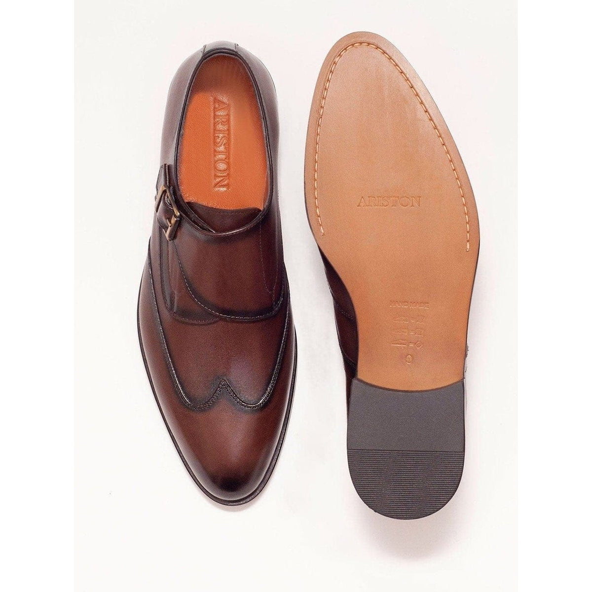 Men's Chestnut Brown Single Monk Strap Leather Dress Shoes – view 4