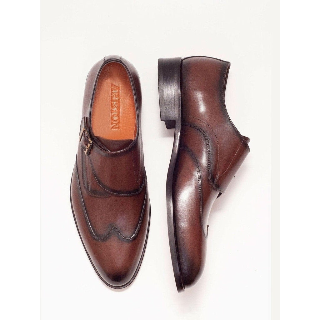 Men's Chestnut Brown Single Monk Strap Leather Dress Shoes – view 3