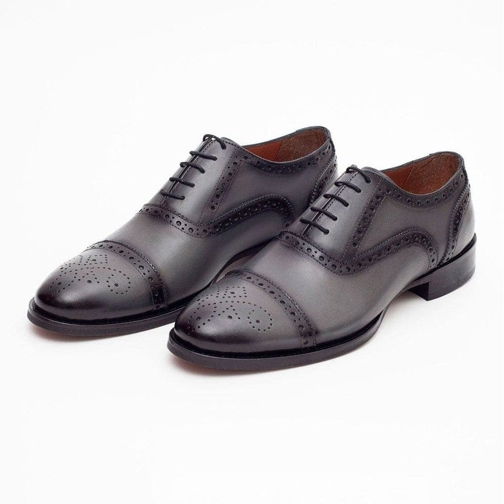 Men's Gray Oxford Lace Up Leather Dress Shoes