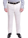 Men's Regular Fit Solid Ivory Flat Front Linen Dress Pants