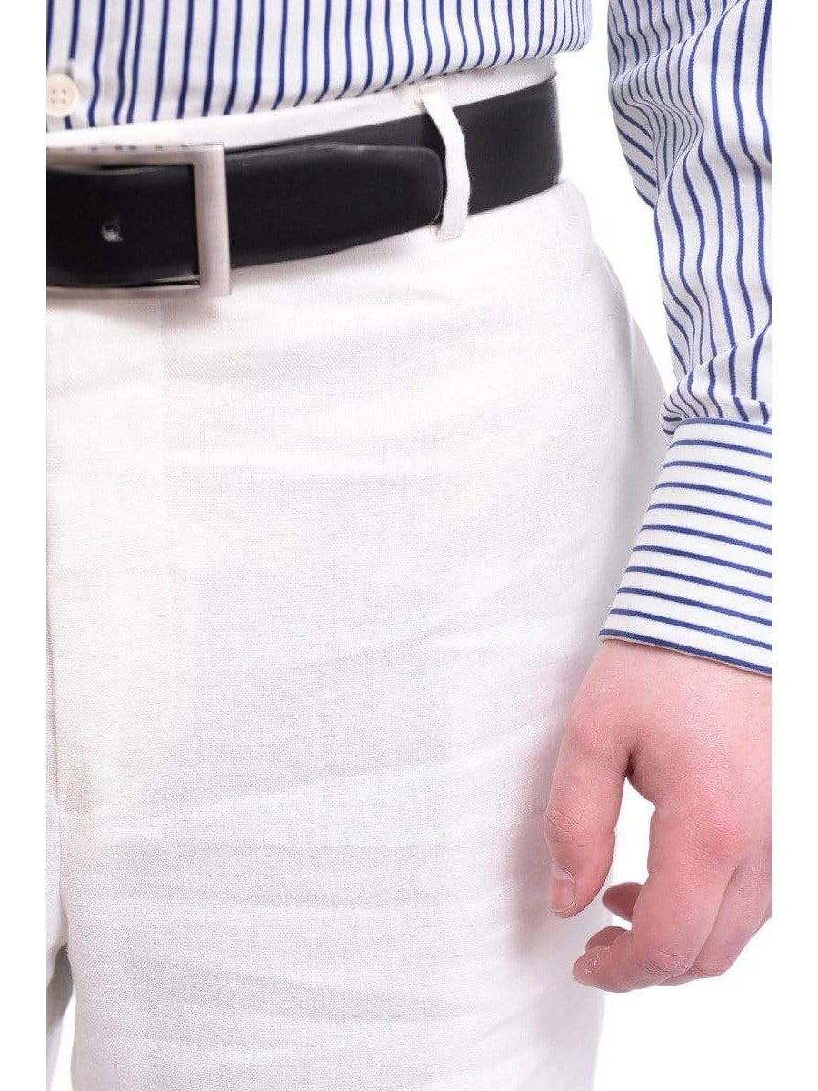 Men's Regular Fit Solid Ivory Flat Front Linen Dress Pants – view 2