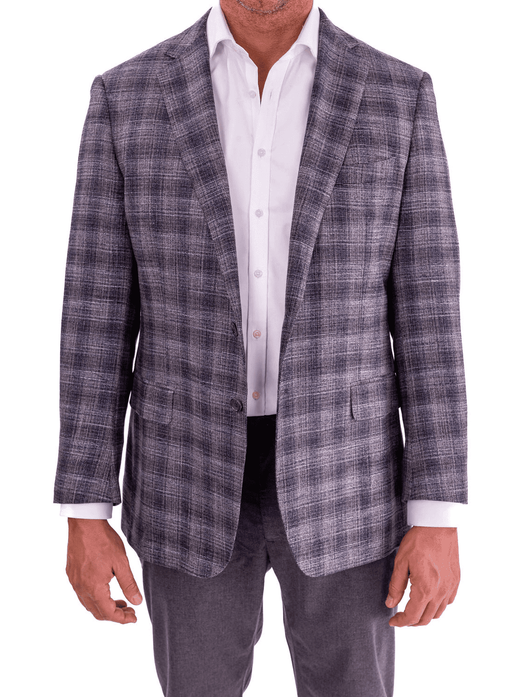 Men's Gray Blue Plaid Regular Fit Wool Blend Blazer Sport Coat – view 2